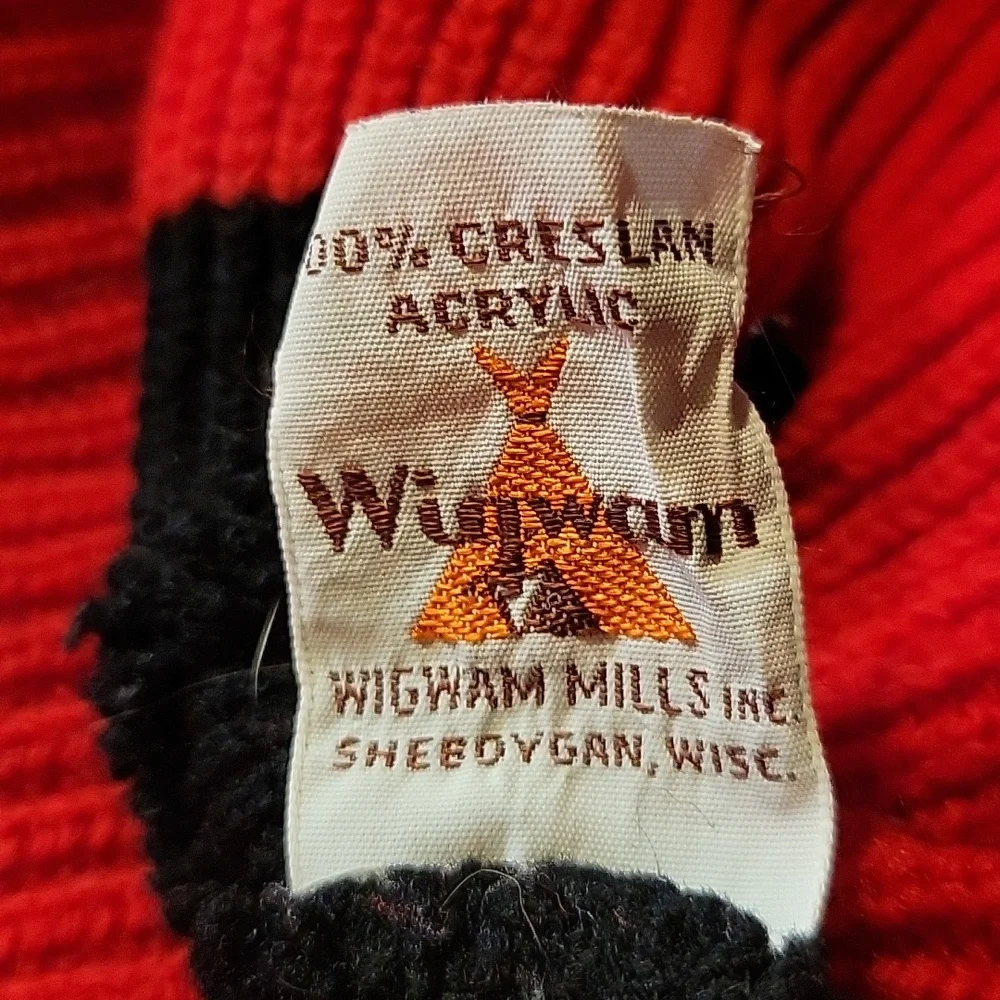 Vtg 60's Wigwam Mills Balaclava Red White Black Knit Full Face Ski Mask